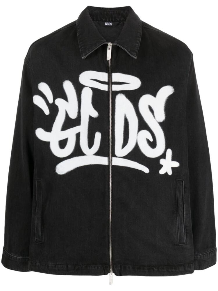 GCDS grafitti-print cotton denim jacket - Black Cover