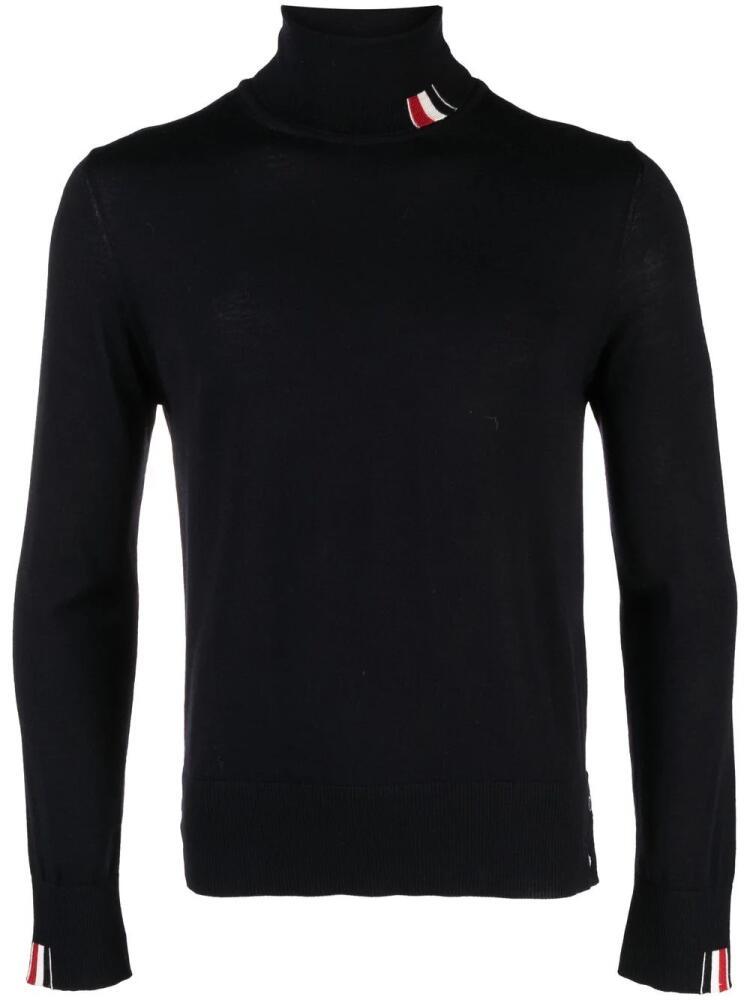 Thom Browne virgin-wool turtleneck fine-knit jumper - Blue Cover