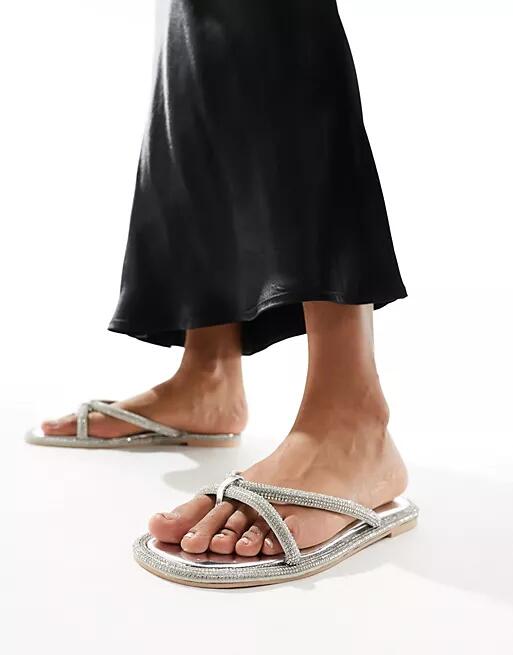 Simmi London Florai strappy flat sandals in silver Cover