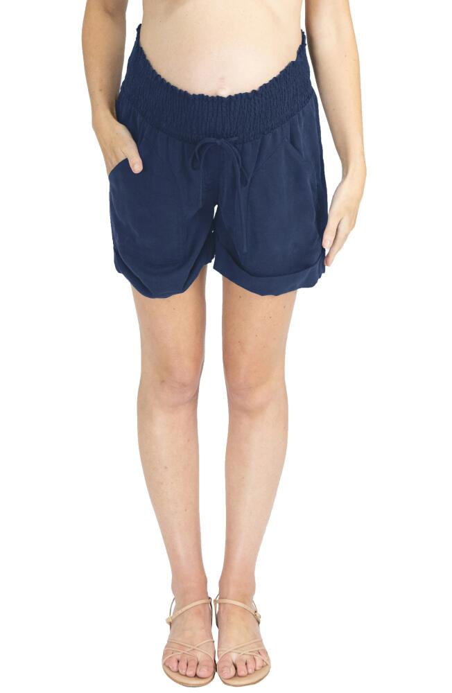 Angel Maternity Smocked Waist Tencel® Maternity Shorts in Navy Cover