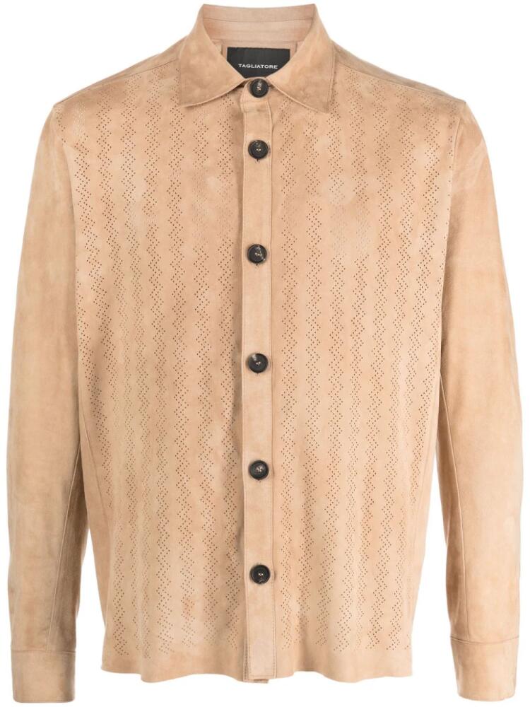 Tagliatore spread-collar leather shirt - Neutrals Cover