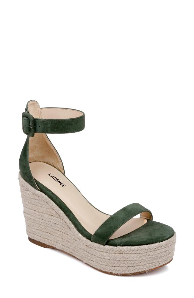 L'AGENCE Avice Ankle Strap Espadrille Platform Wedge Sandal in Clover Cover