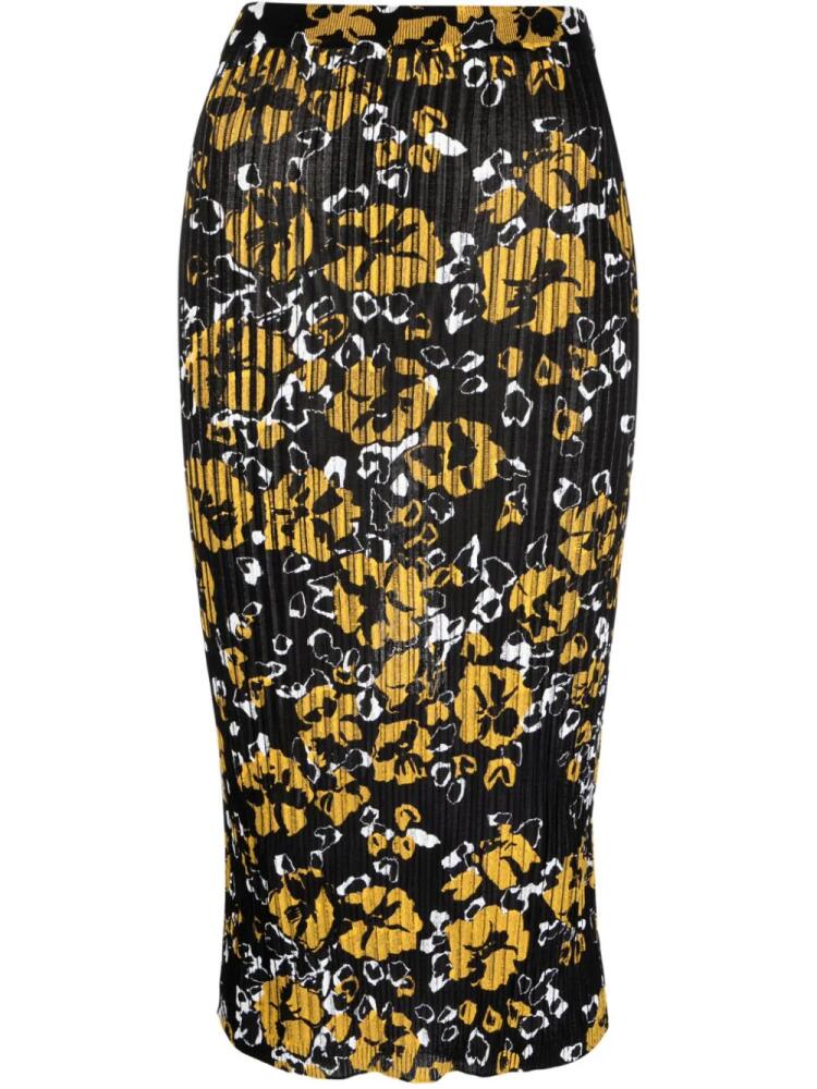 Lanvin floral-pattern ribbed-knit midi skirt - Black Cover