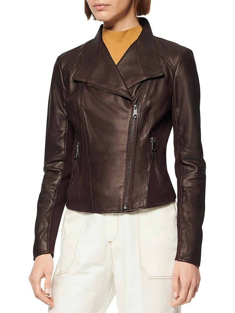 Marc New York Andrew Marc Women's Felix Leather Moto Jacket - Burgundy Cover