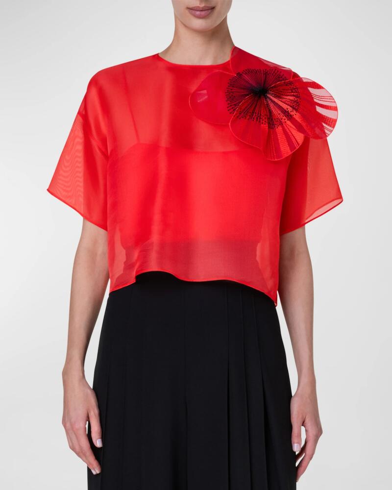 Akris Organza Cropped Blouse with Poppy Patch Cover