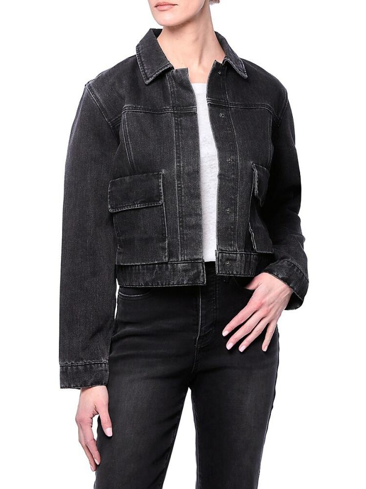 Nicole Miller Women's Envelope Cargo Denim Jacket - Black Cover