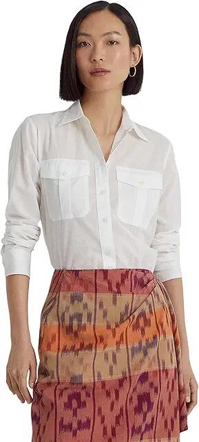 Lauren Ralph Lauren Cotton Voile Shirt (White) Women's Clothing Cover