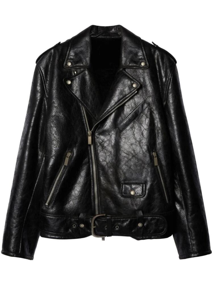 Off-White crinkled leather biker jacket - Black Cover