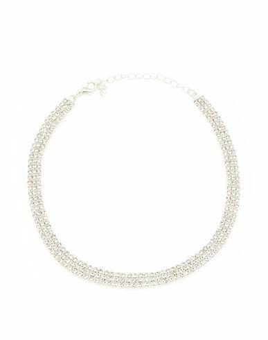 8 By Yoox Rhinestone Choker Woman Necklace Silver Metal, Glass Cover