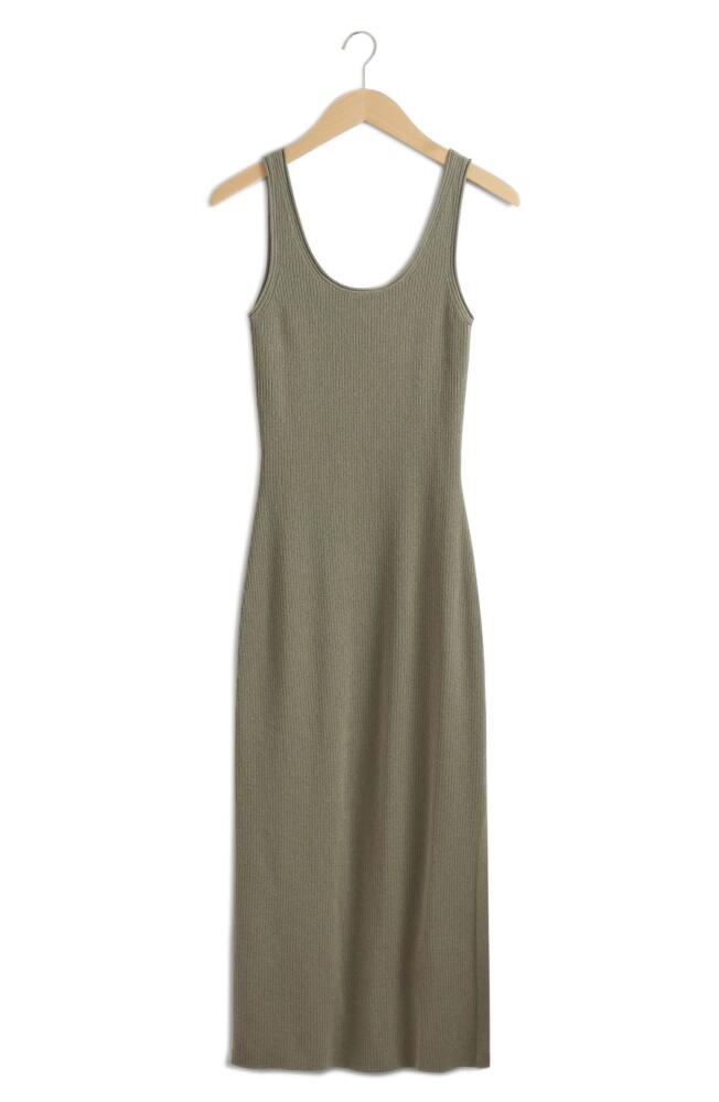 & Other Stories Rib Cotton & Linen Blend Tank Dress in Khaki Green Medium D Cover