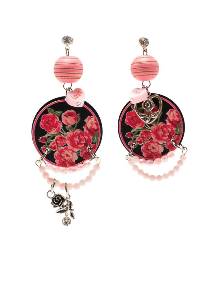 Amir Slama floral-print pearl-detail earrings - Pink Cover