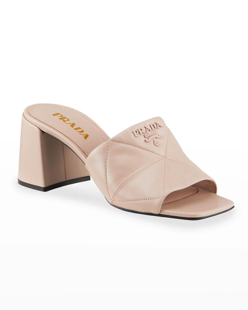 Prada Quilted Leather Block-Heel Slide Sandals Cover