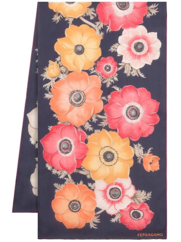 Ferragamo floral-print silk scarf - Blue Cover