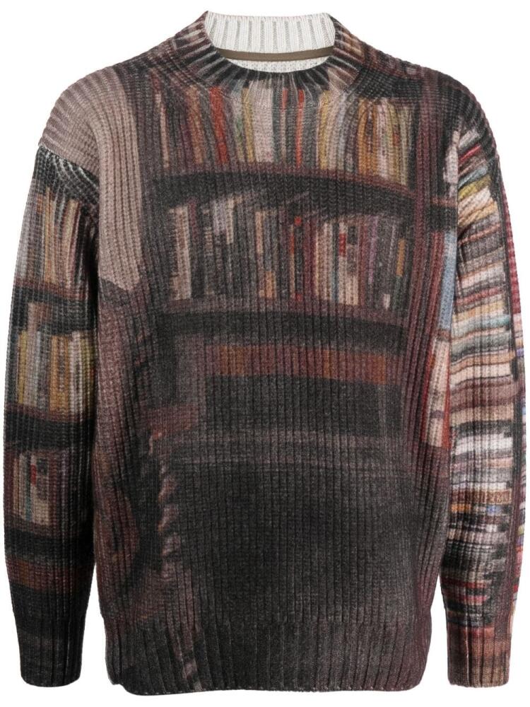 sacai book-print chunky-knit jumper - Brown Cover