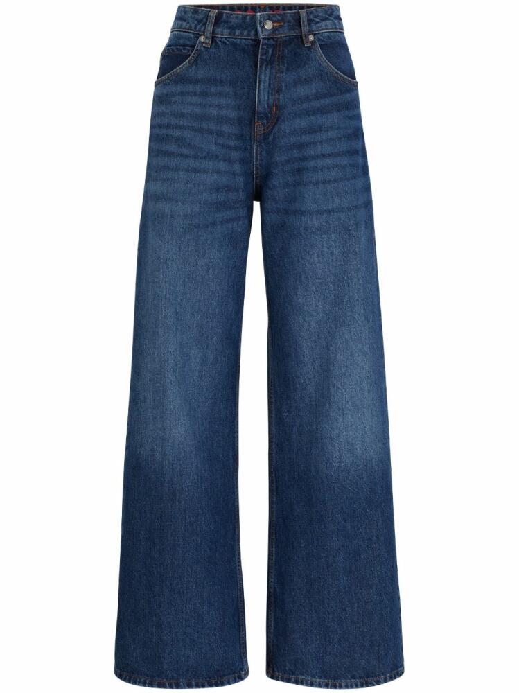 HUGO logo-appliqué wide-leg jeans - Blue Cover