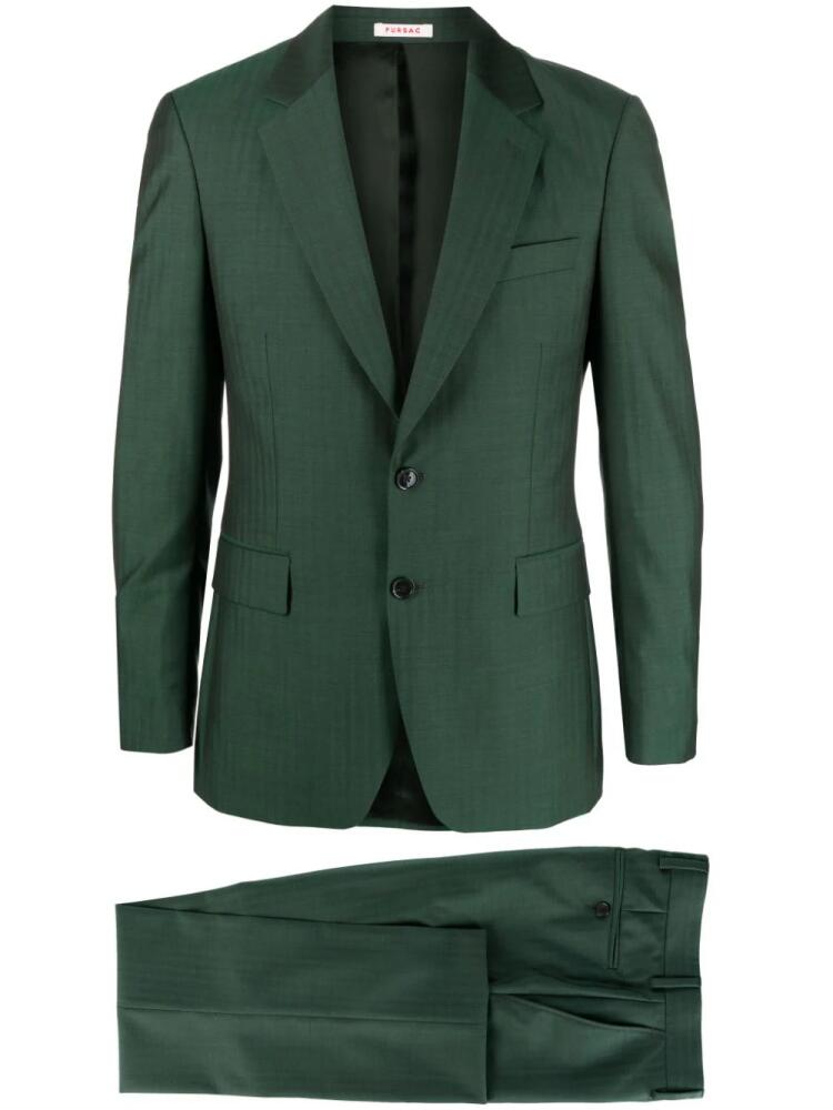 FURSAC tonal-striped single-breasted virgin wool suit - Green Cover