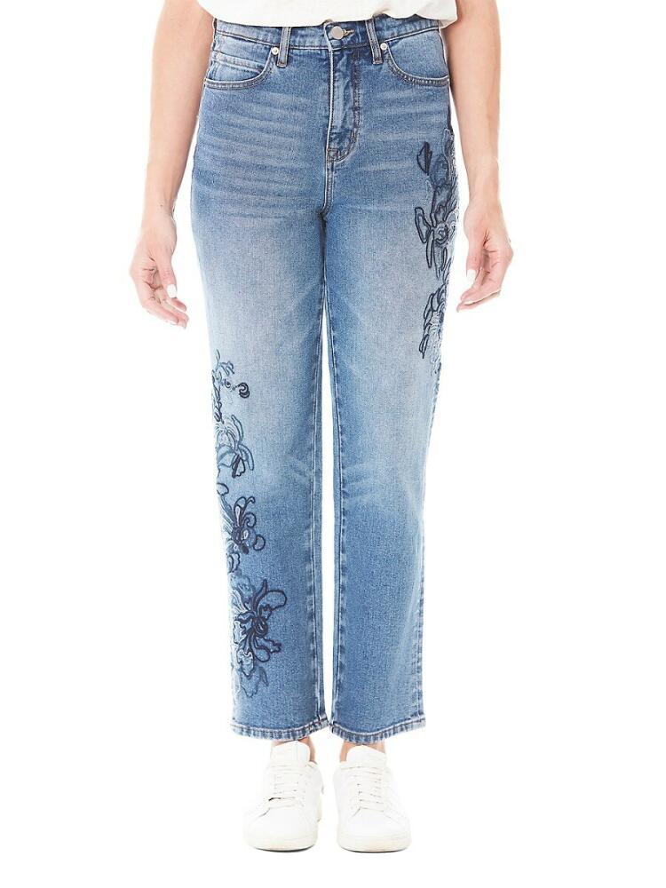 Nicole Miller Women's Embroidered High Rise Slim Straight Jeans - Medium Blue Cover