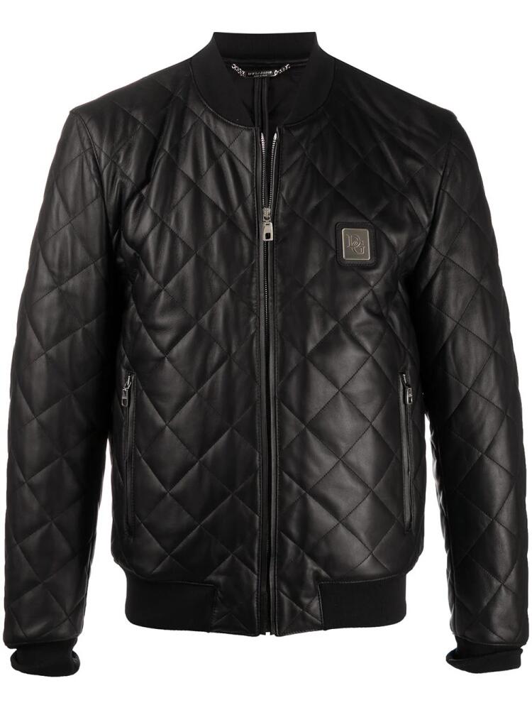 Dolce & Gabbana quilted leather jacket with logo plaque - Black Cover