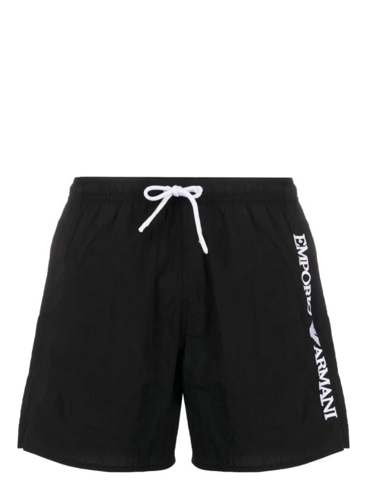 Emporio Armani logo-embroidered drawstring swim shorts - Black Cover