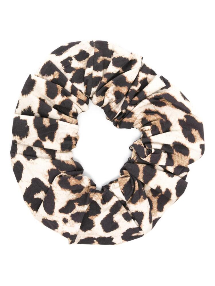 GANNI animal-print organic cotton scrunchie - Brown Cover