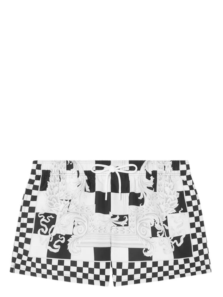 Versace Barocco-motif checkerboard-print swim shorts - Black Cover