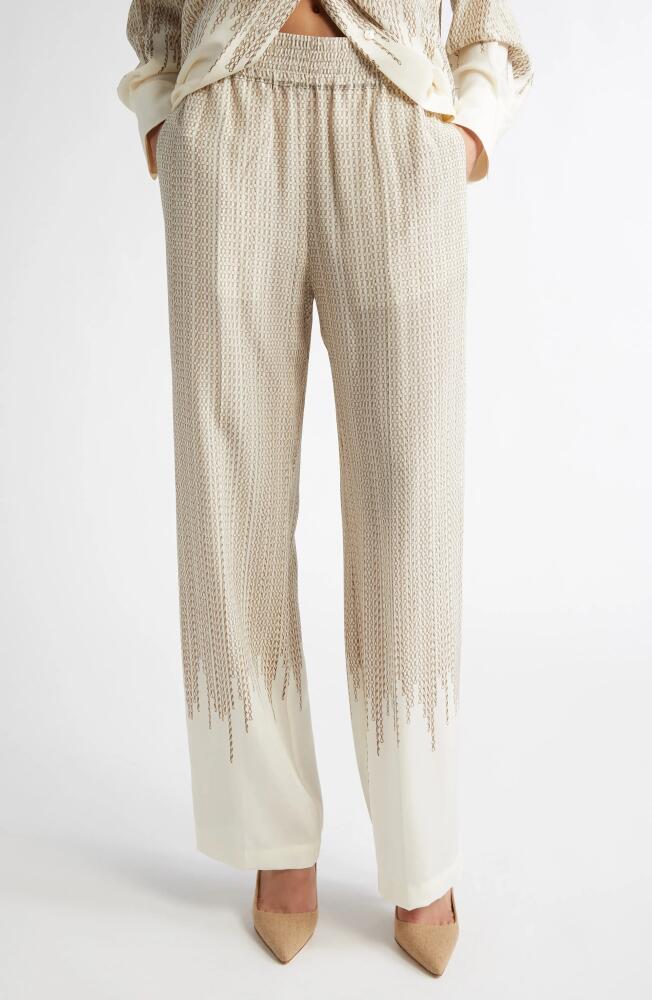 Victoria Beckham Chain Link Print Silk Pajama Pants in Ivory /Gold Cover