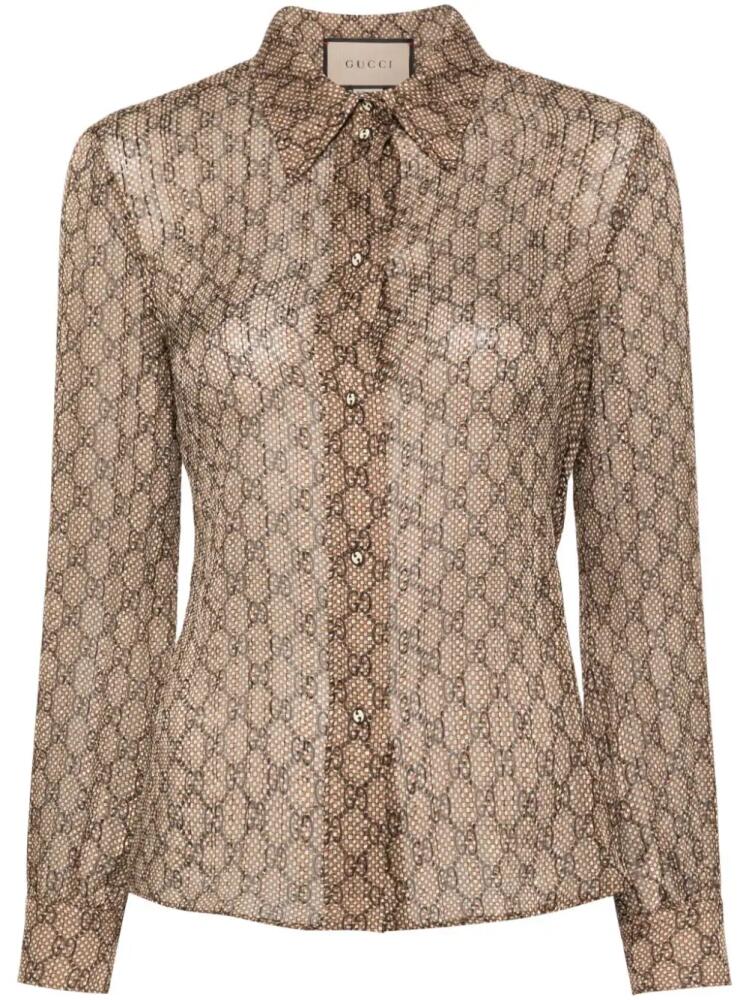 Gucci GG damier print silk shirt - Brown Cover