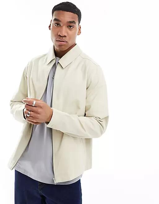 ASOS DESIGN harrington jacket in stone-Neutral Cover