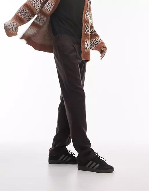 Topman straight wool mix pants in brown Cover