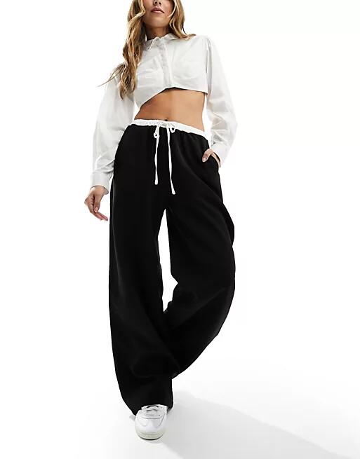 Kaiia wide leg contrast waist wide leg pants in black and white-Multi Cover