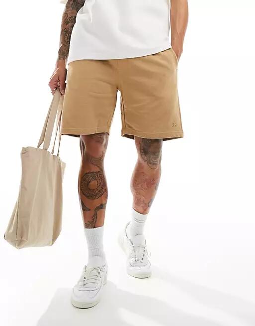 Pull & Bear basic jersey shorts in tan-Neutral Cover