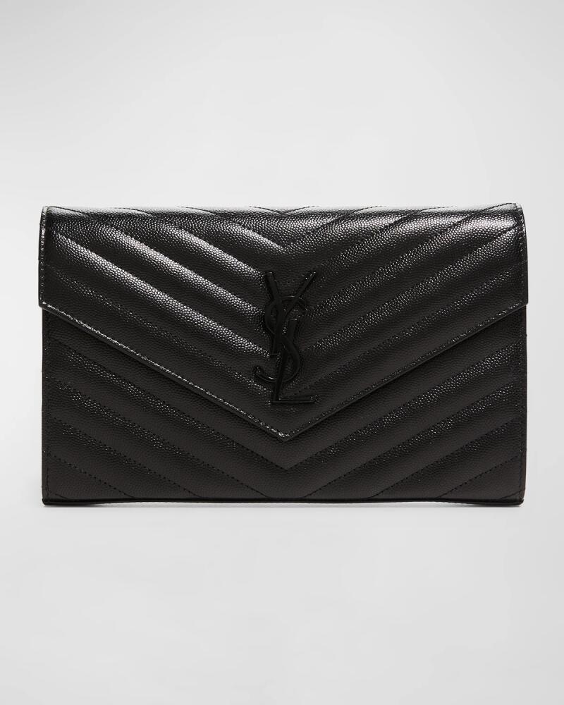 Saint Laurent YSL Monogram Large Wallet on Chain in Grained Leather Cover