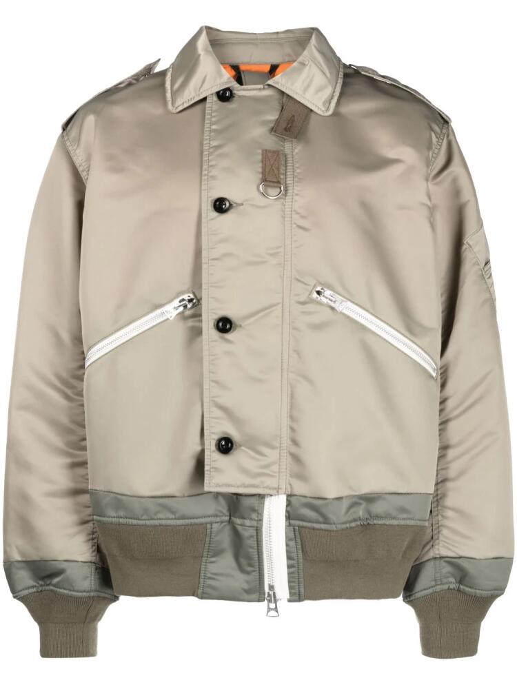 sacai off-centre button-fastening bomber jacket - Green Cover