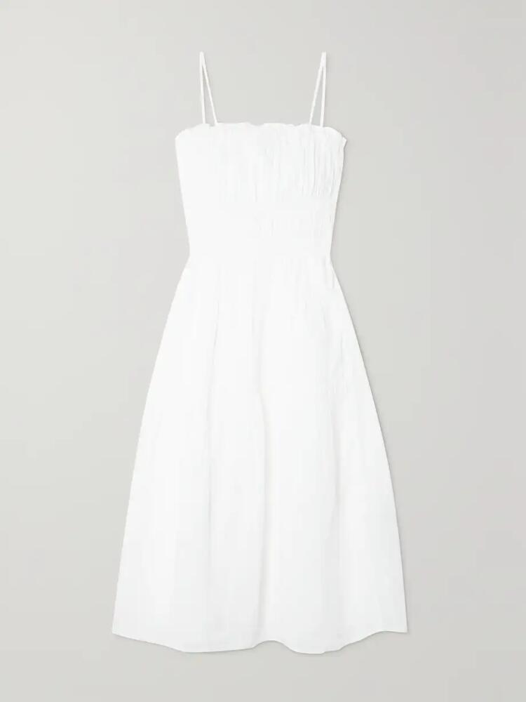 FRAME - Smocked Ramie Midi Dress - White Cover