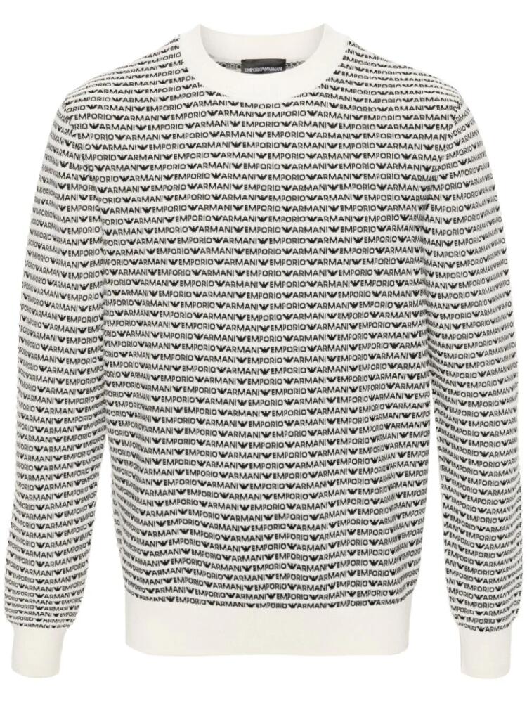 Emporio Armani intarsia-knit logo virgin wool jumper - White Cover