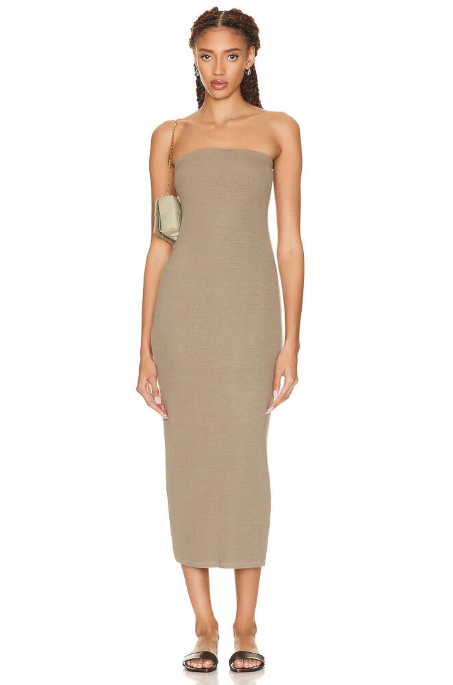 Enza Costa Silk Rib Strapless Midi Dress in Olive Cover