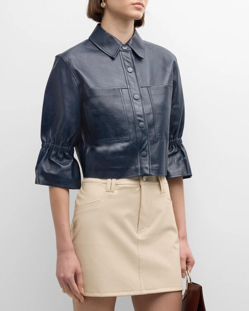 LaMarque Carolina Cropped Ruffle-Sleeve Leather Jacket Cover