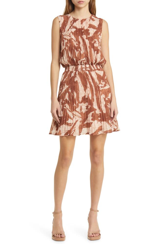 Socialite Pleated Minidress in Brown Multi Print Cover