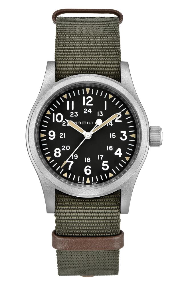 Hamilton Khaki Field Mechanical NATO Strap Watch, 38mm in Green/Black/Silver Cover