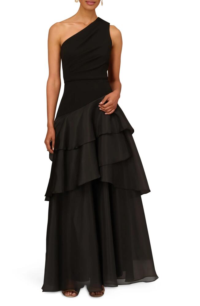 Aidan Mattox by Adrianna Papell Tiered One-Shoulder Ballgown in Black Cover