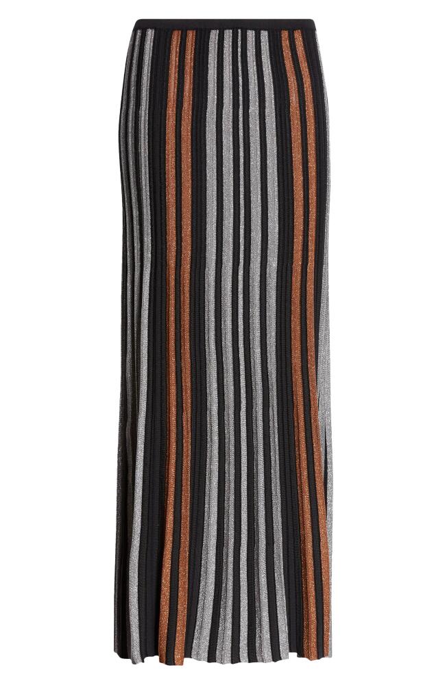 ZANKOV Colette Metallic Stripe Maxi Sweater Skirt in Black Multi Cover