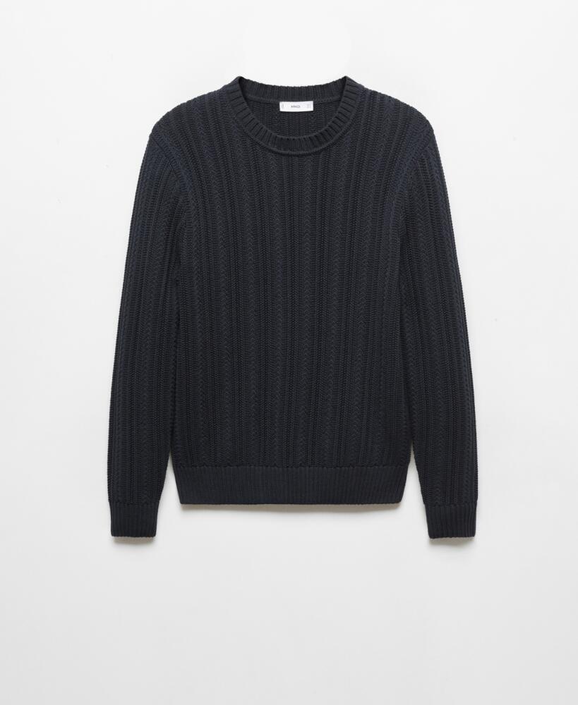 Mango Men's Contrasting Knit Sweater - Dark Navy Cover