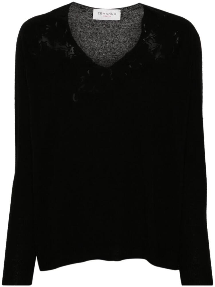 ERMANNO FIRENZE guipure lace-detail sweater - Black Cover