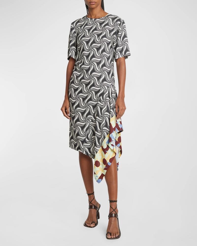 Dries Van Noten Diana Illusion Printed Asymmetric Midi Dress Cover