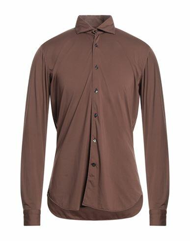 Tintoria Mattei 954 Man Shirt Brown Size 15 ½ Polyamide, Elastane Cover