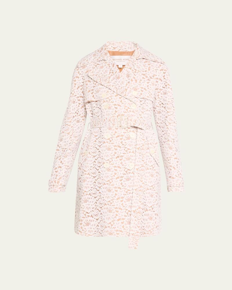 Michael Kors Collection Corded Floral Lace Belted Trench Coat Cover