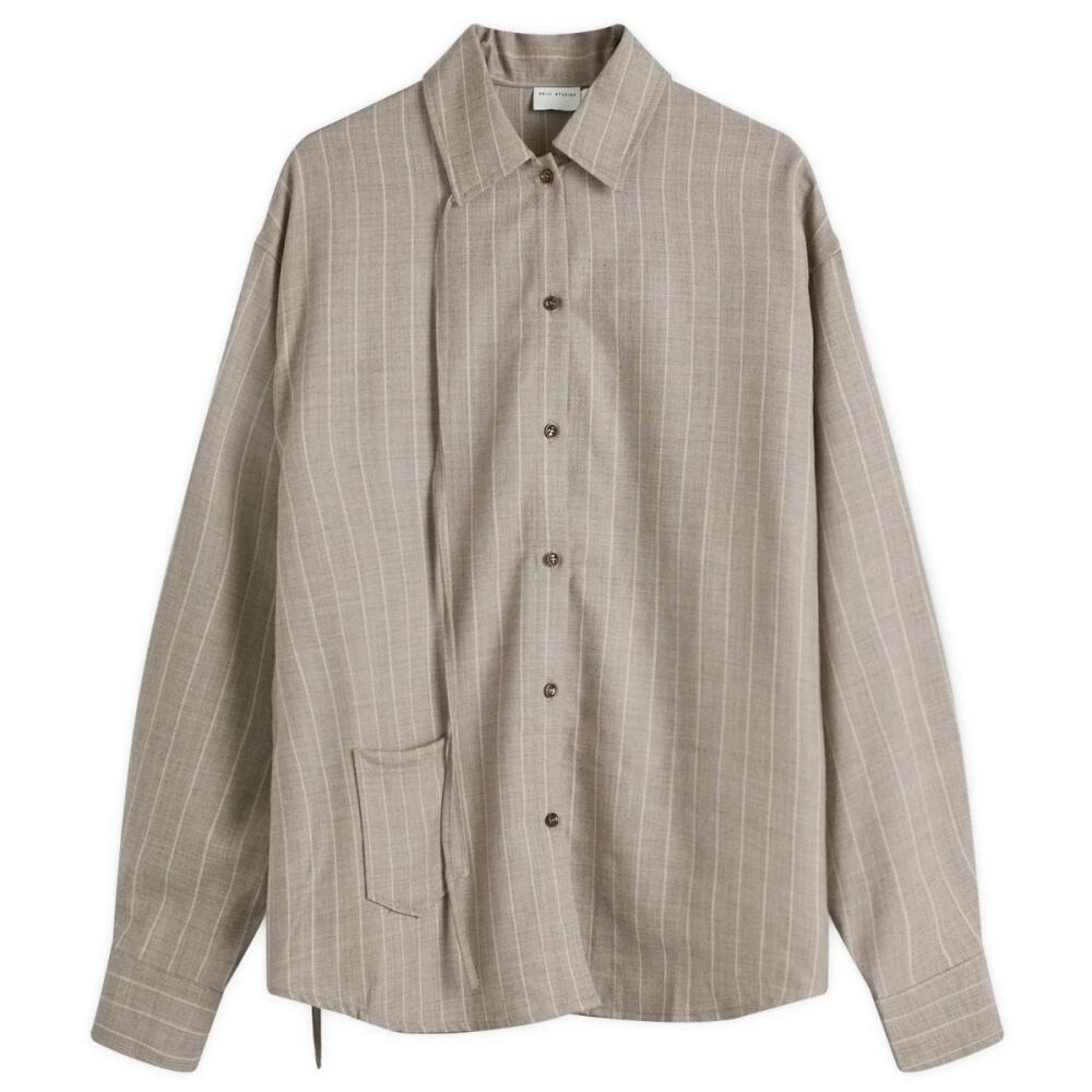 Deiji Studios Women's Lapel Bow Shirt in Pinstripe Bark Cover