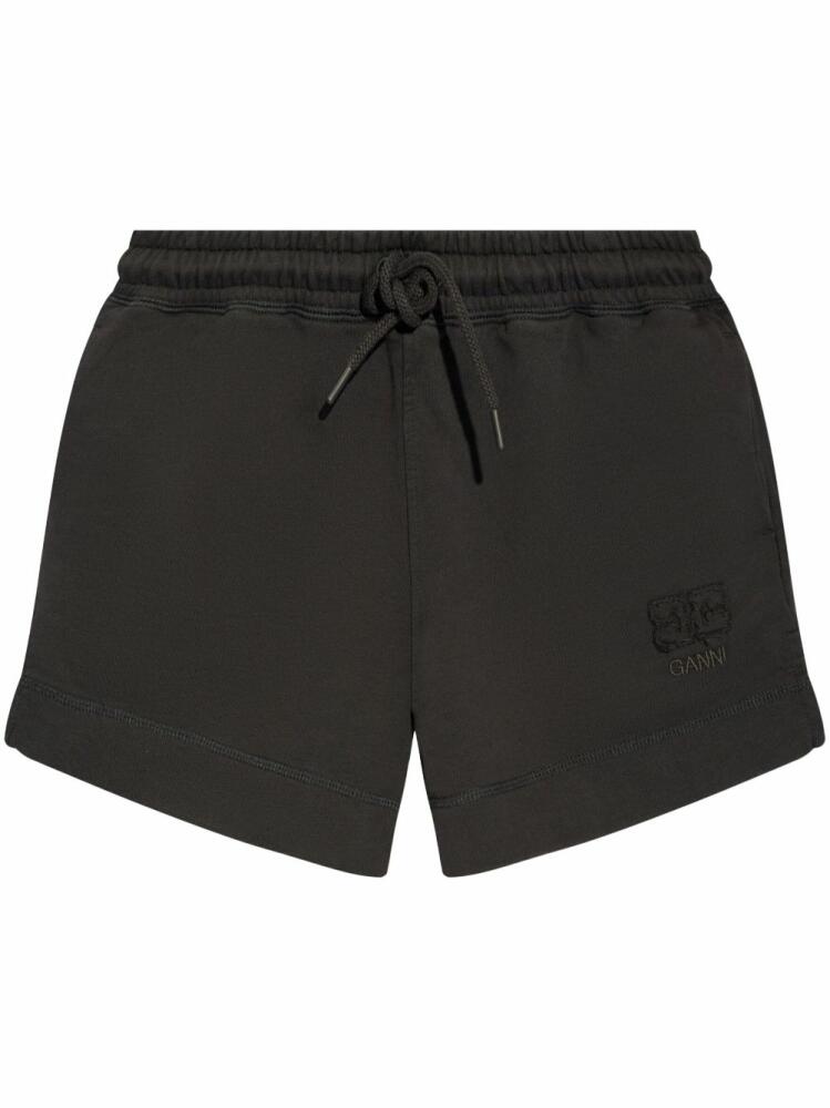 GANNI logo-embroidered organic cotton track shorts - Black Cover