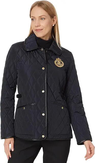 Lauren Ralph Lauren Quilt Sb Pu Side Tabs/Trim W Crest (Dark Navy) Women's Coat Cover