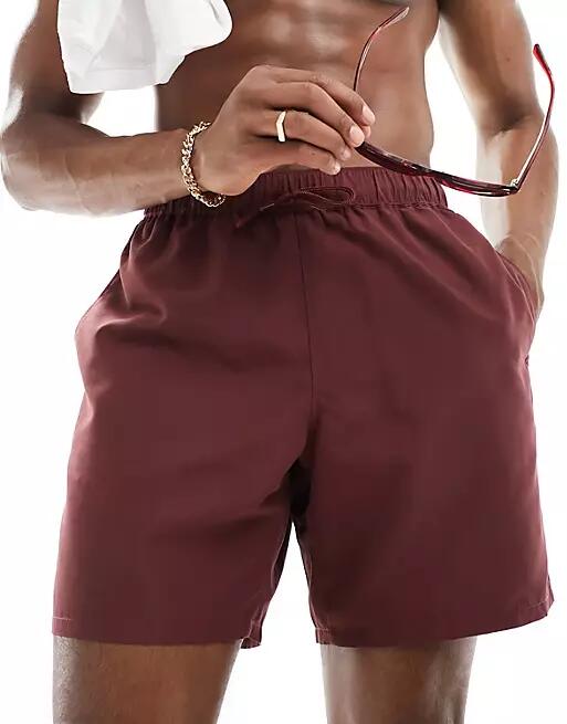 ASOS DESIGN swim shorts in mid length in burgundy-Red Cover